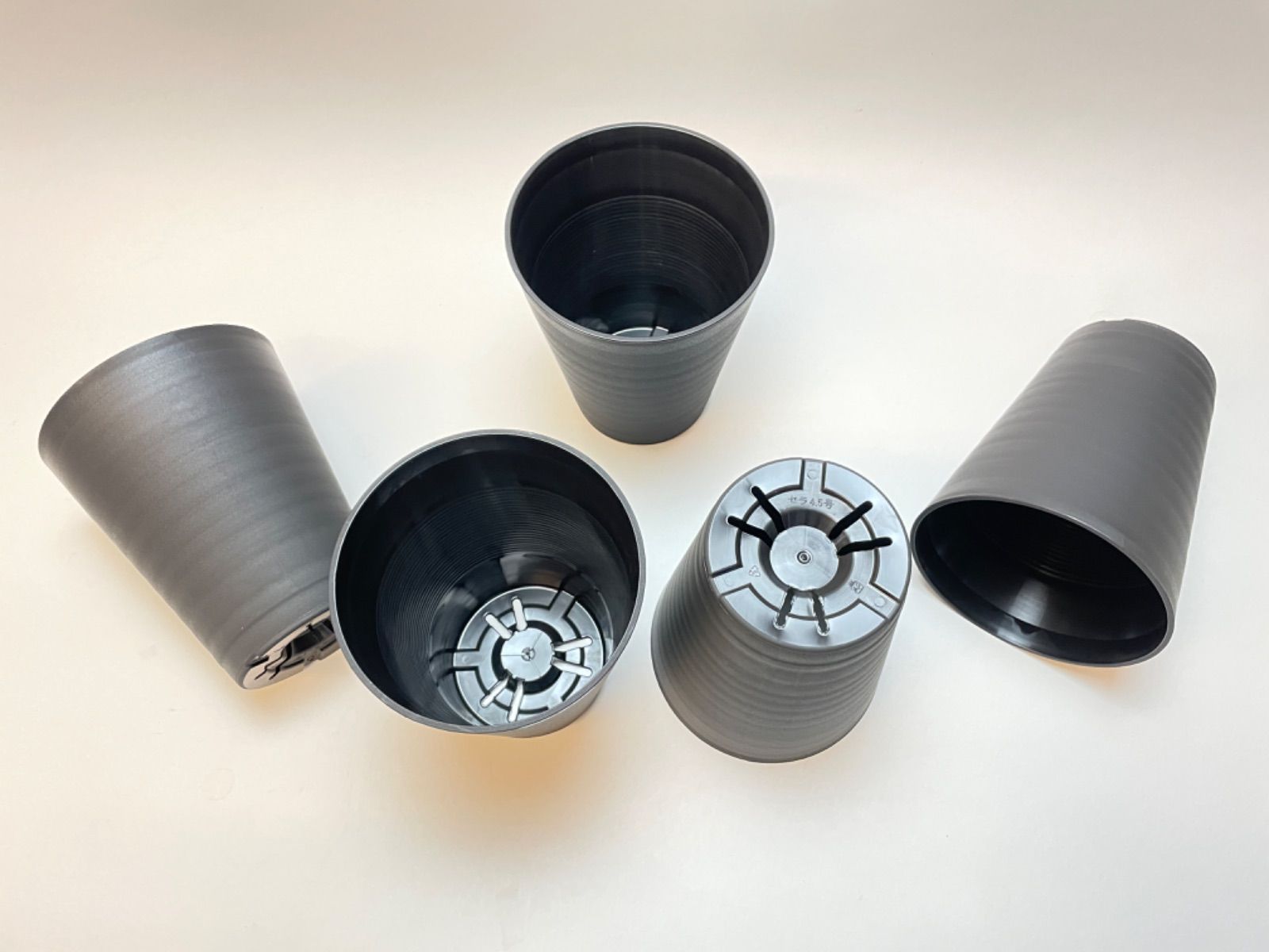 セラアート長鉢4.5号黒プラ鉢(陶器風ロング深鉢タイプ)：5鉢セット