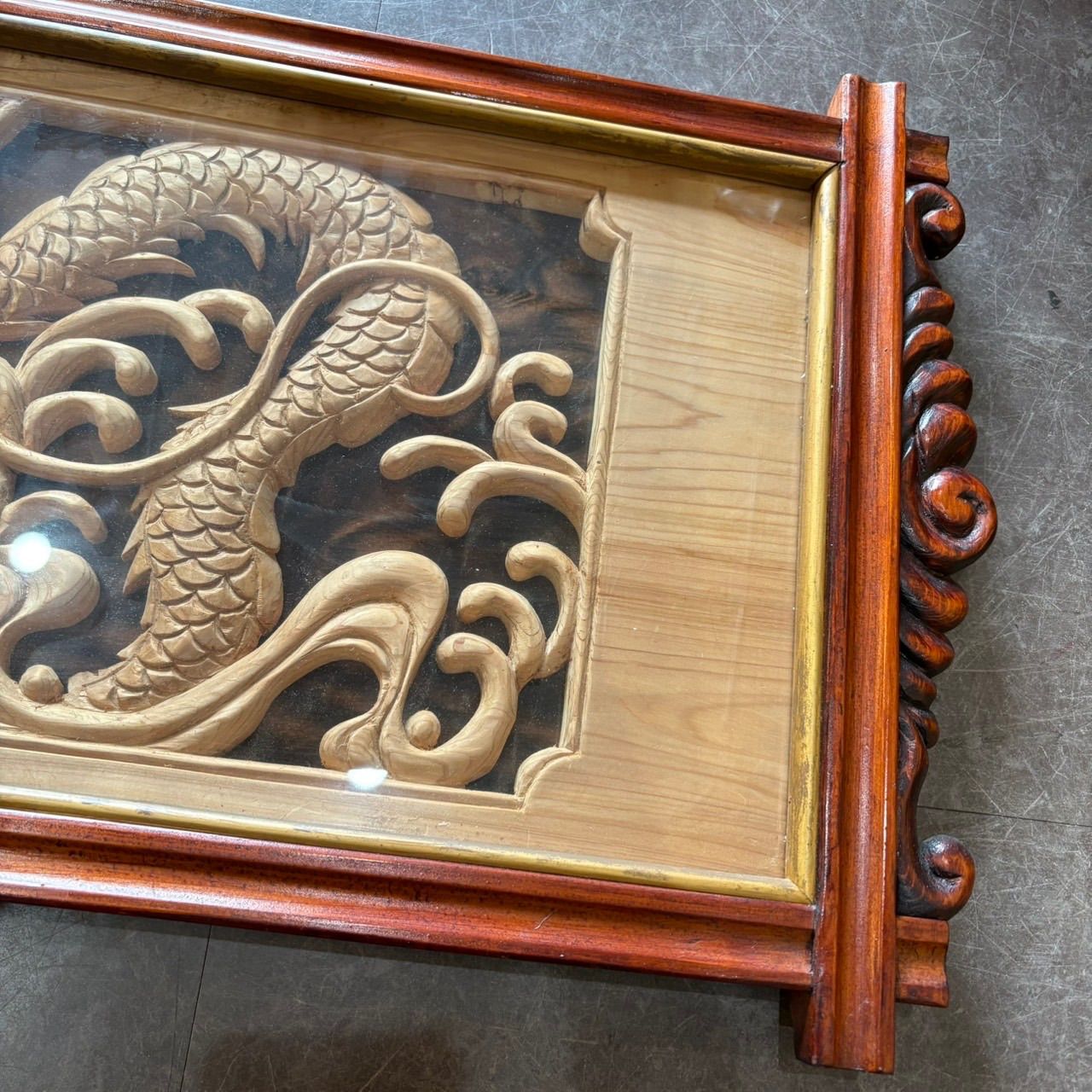 木彫り龍 額縁 欄間彫刻 壁飾り インテリア 仏教美術 ガラス割れあり WWW_IBETON_RU