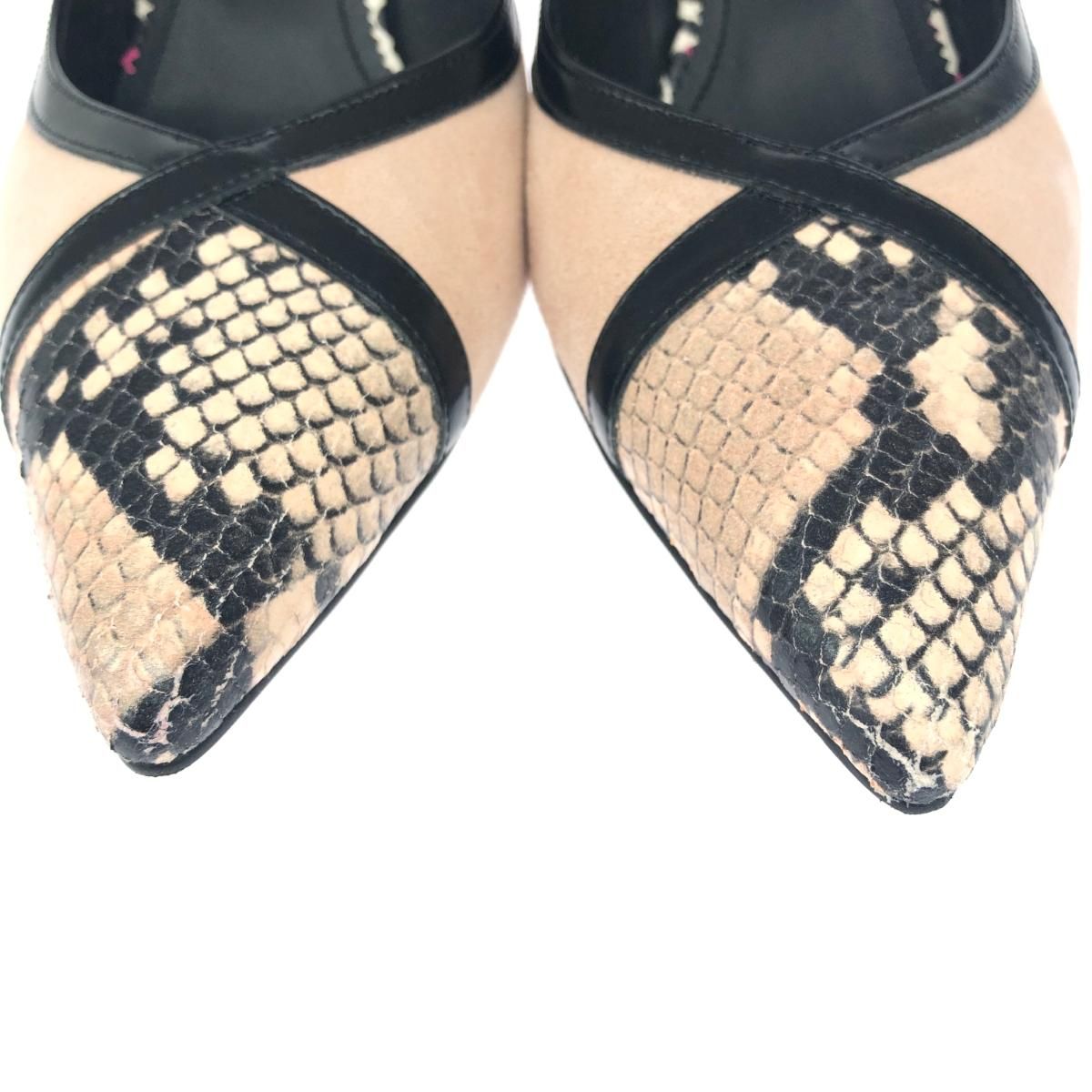 【新品未使用】バンタンパリッシュ　PARRISH パンプス　千鳥格子 PARRISH バンタンパリッシュ 表記サイズ:24.5 パイソン×スエード