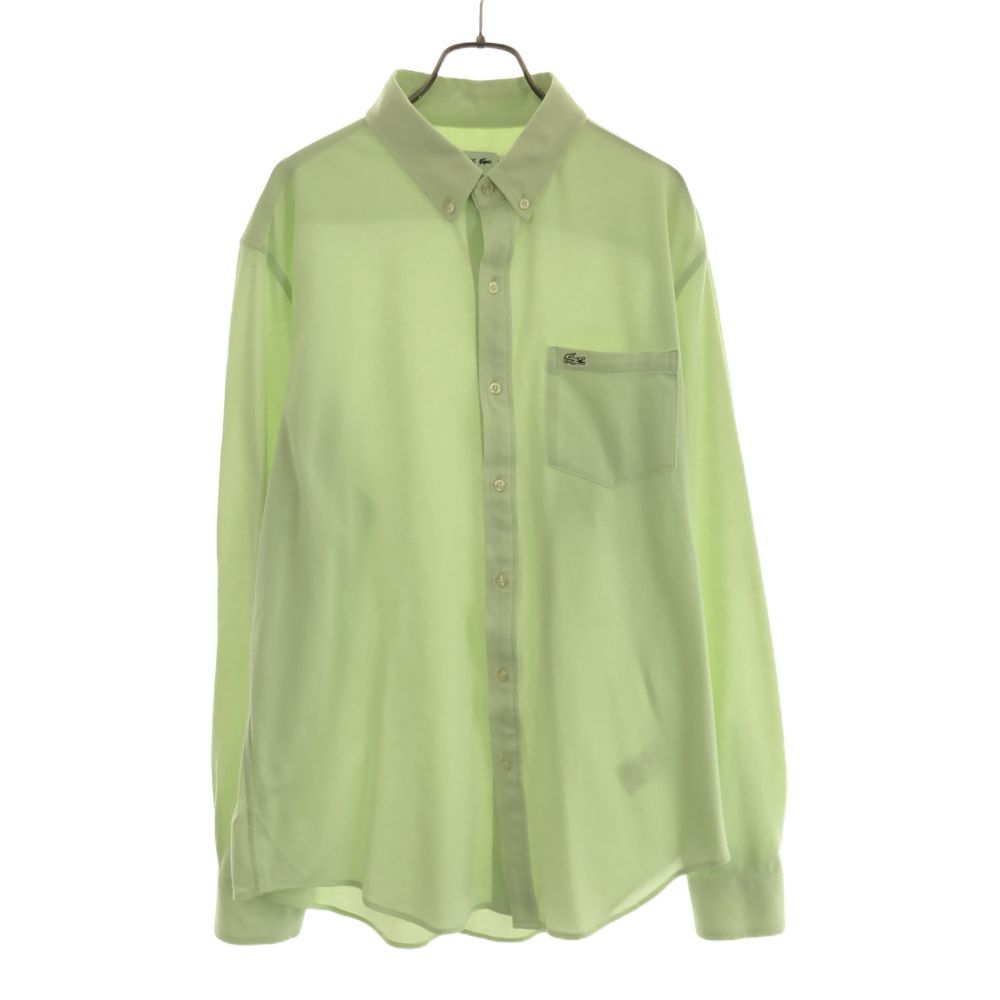 ラコステ 長袖 ボタンダウンシャツ M/L グリーン系 LACOSTE 鹿の子地 メンズ 古着 【240413】 メール便可