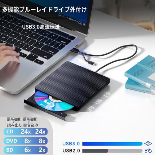 ブルーレイドライブ外付け blu-rayプレイヤー再生読み書usb-aと type-c ブルーレイプレーヤーブルーレイディスク対応WIN7-11 MAC対応 ノートパソコン対応 blu-ray けドライブ 黒 mp