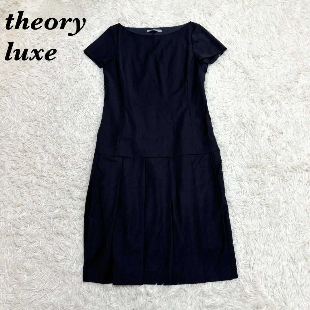 theory luxe 038 M 半袖 プリーツワンピース ネイビー