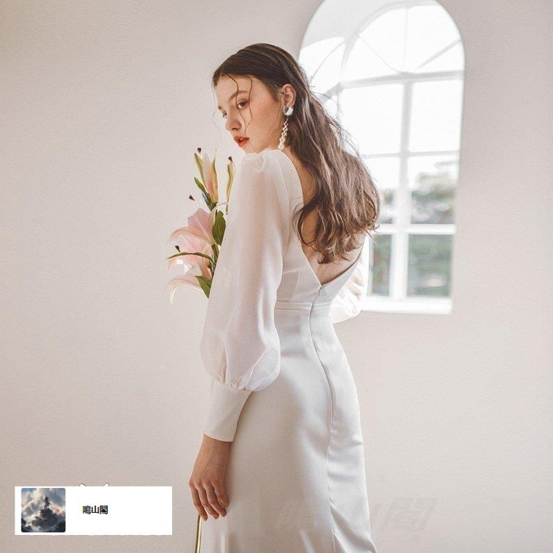 スポーティな ウエディングドレス ロングドレス 結婚式 二次会 花嫁 白 大きいサイズ エンパイアライン スレンダーライン トレーンドレス ウエストマークWP特別価格104