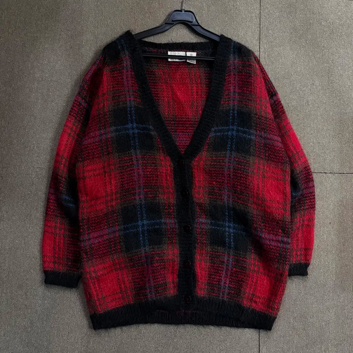 ヴィンテージ 90s モヘア タータンチェック カーディガン M （ L ー XL ）