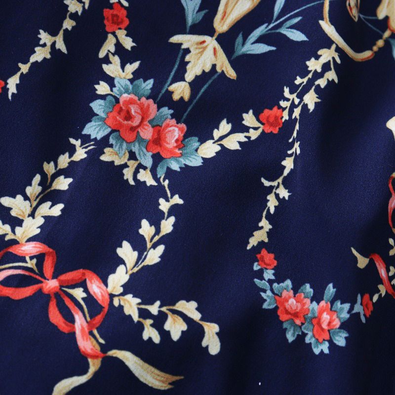 2024SS ロイスクレヨン Lois CRAYON ブーケリボン シャツ M｜ネイビー  