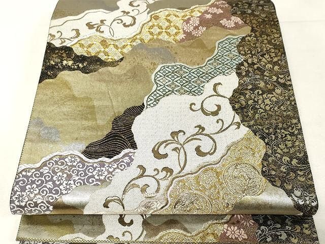 袋帯 正絹 平安画 祭り ゴールド地 六通T-2183 袋帯 正絹 平安画 祭り ゴールド地 六通T-2183