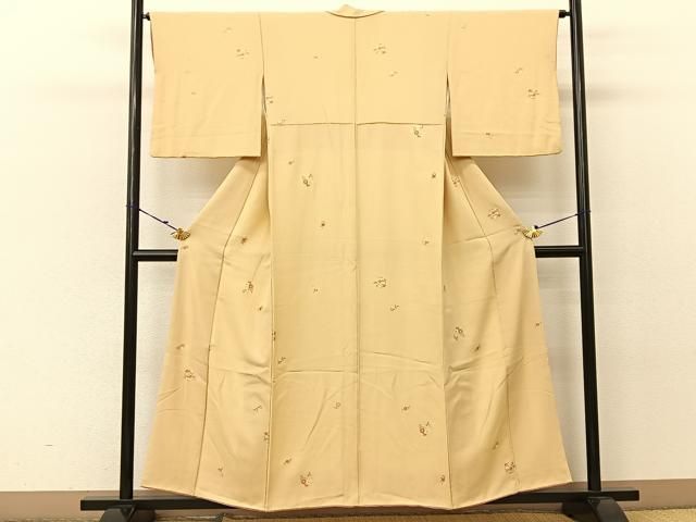 平和屋着物▽江戸小紋 単衣 鮫小紋柄 柳茶色 正絹 逸品 CAAP6373vf