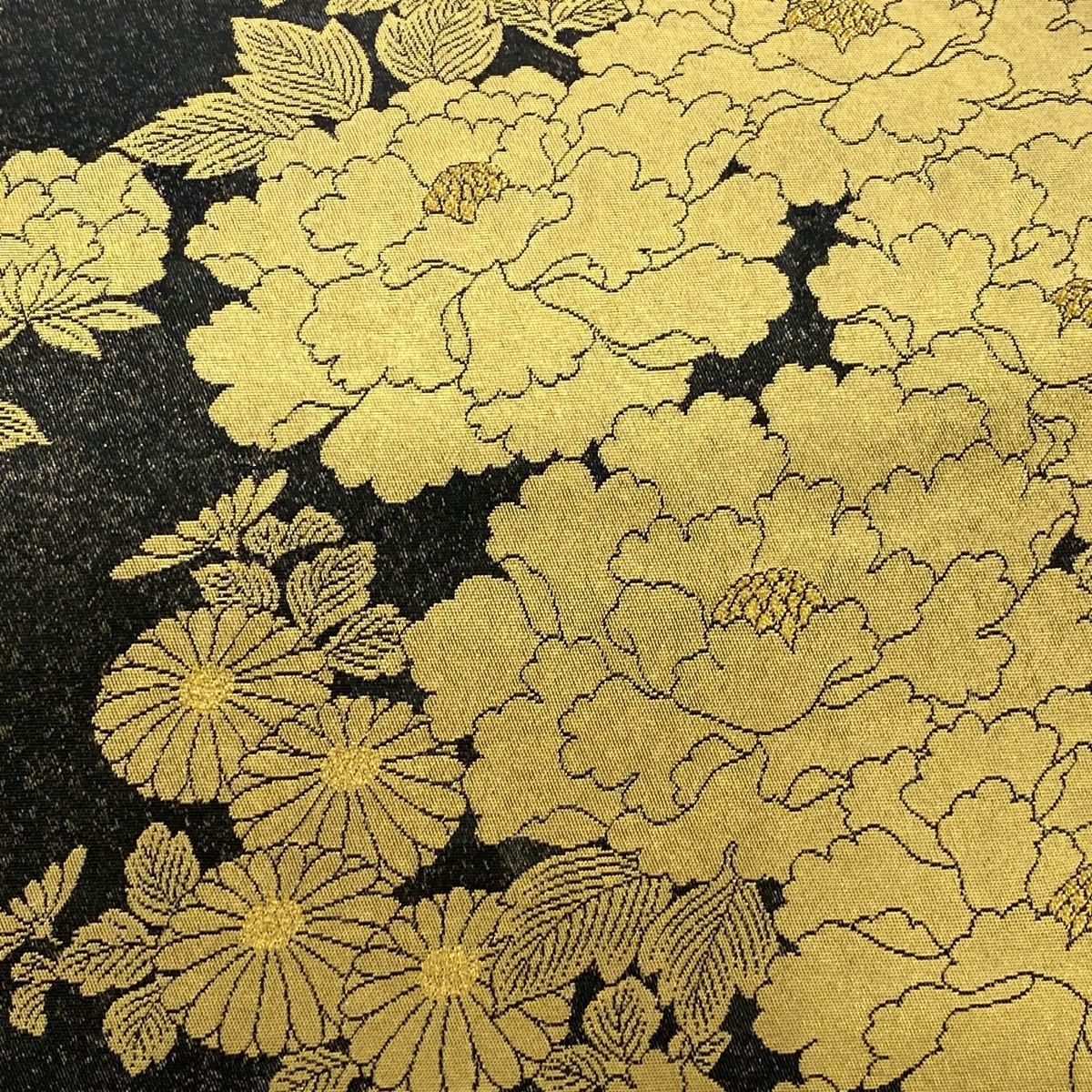 袋帯 名品 長嶋成織物 落款 瀞金錦 献上牡丹文 金糸 本金箔 墨色 六通 正絹