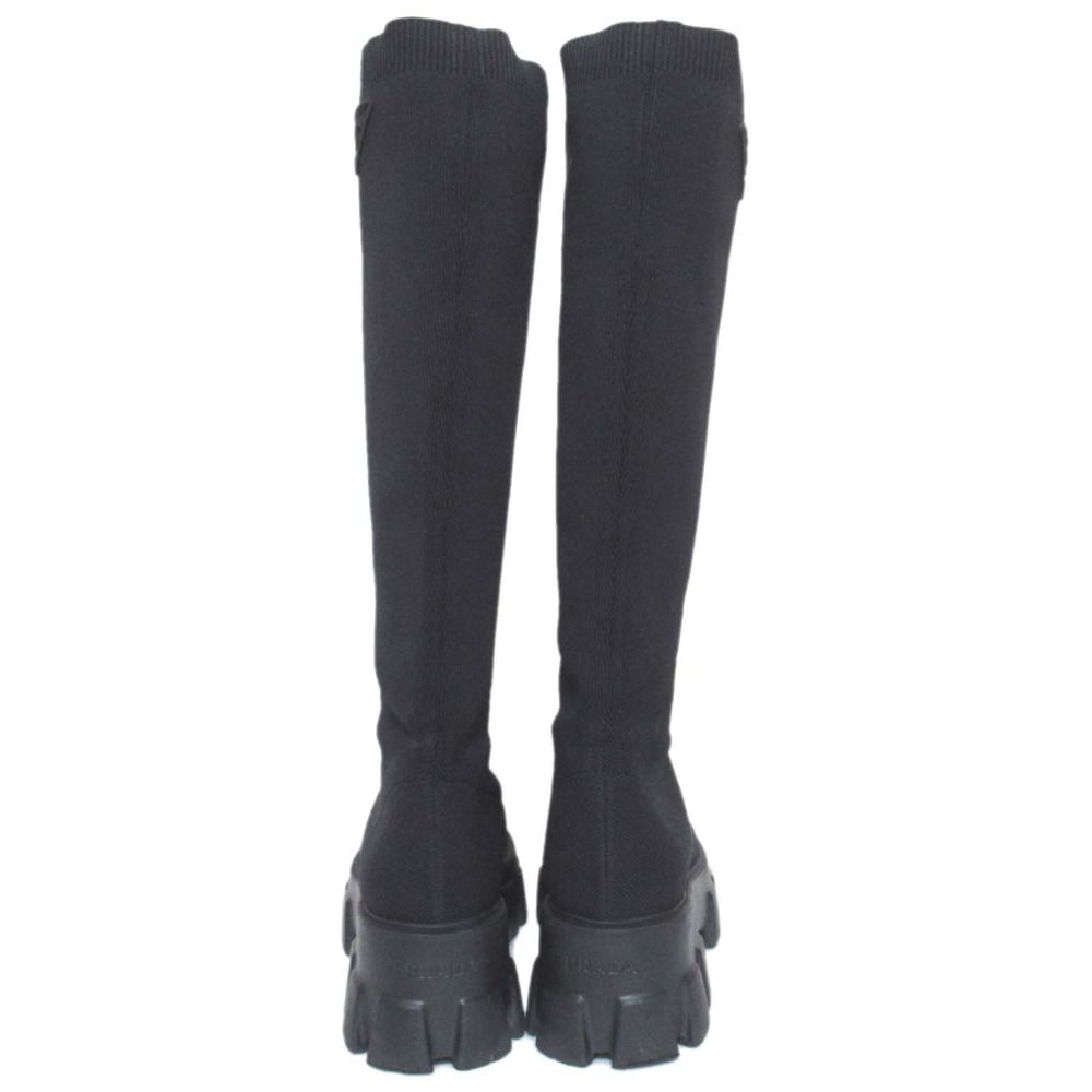 美品 PRADA プラダ モノリス ラバーロゴ ソックスブーツ ロングブーツ