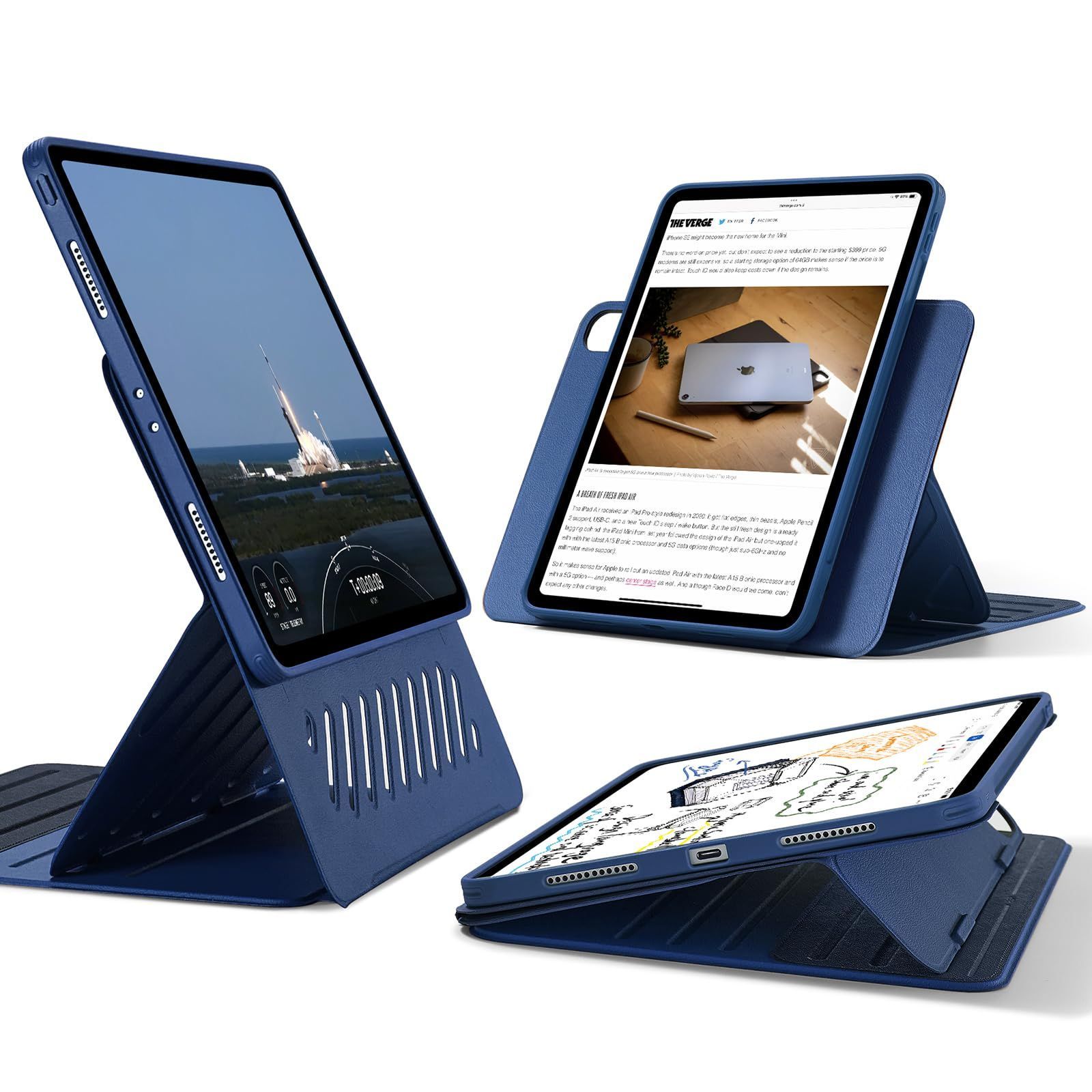 新着商品 12.9 Pro ケース 2025|2021 第6|5世代 iPad 取外し なマグネットカバー付き回転式ケース 縦向き|横向きスタンド 9段階の角度調節 ESR 頑丈な保護 Shiftシリーズ ブルー