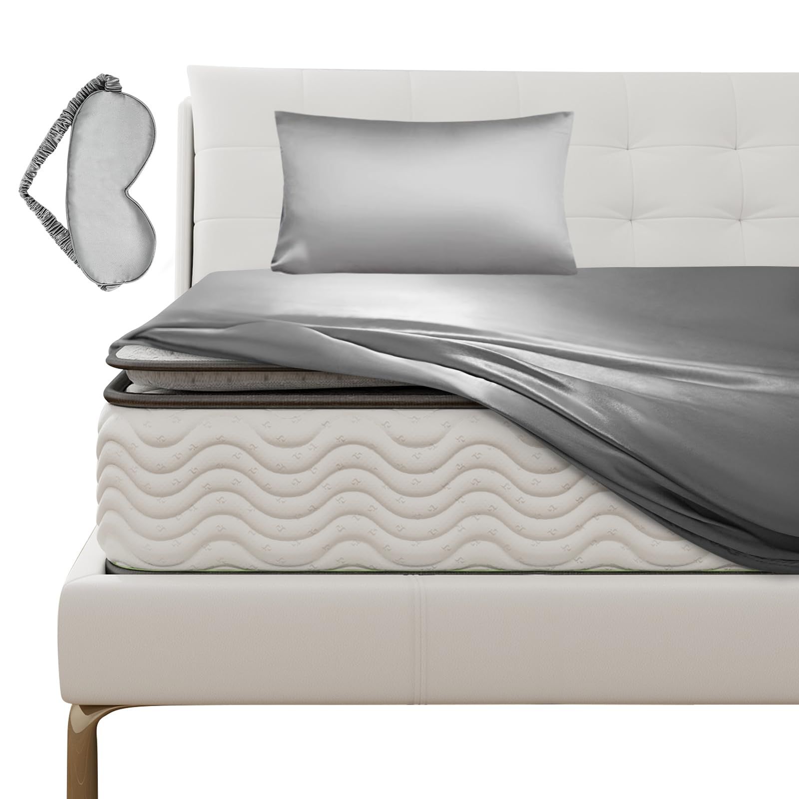 冷感マットレスカバー 夏用 サテン織り ボックスシーツ セミダブル ベッドカバー 厚さ5 cm～23 cmのマットレ 素肌にやさしい 吸水速乾 洗える オールシーズン 120 X 200 cm グレー