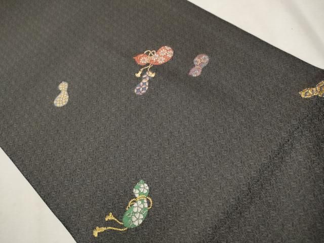 平和屋着物●九寸開き名古屋帯　唐織　京こばな　瓢箪　金糸　正絹　逸品　CAAV7028hy 平和屋着物○九寸開き名古屋帯 唐織 京こばな 瓢箪 金糸 正絹 逸品