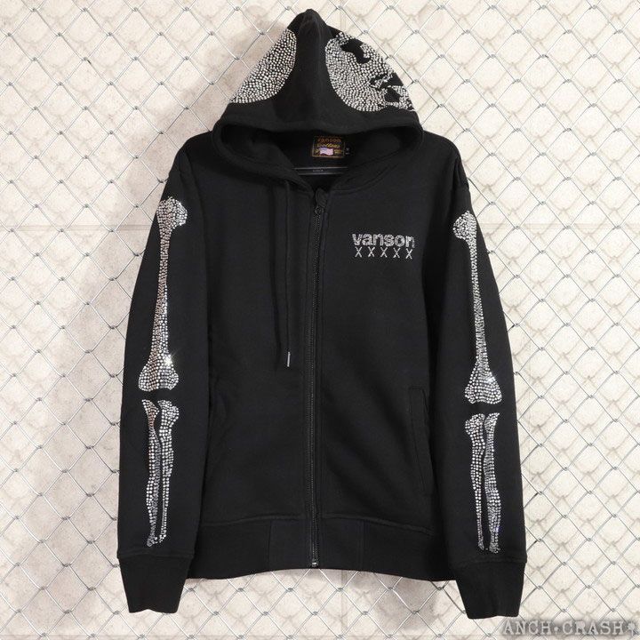 希少/美品✨VANSON ニットジャケット　スカル　ワッペン　ブラック　2XL VANSON (バンソン）7G クルーネック ニット X-REY ブラック NVKN-803