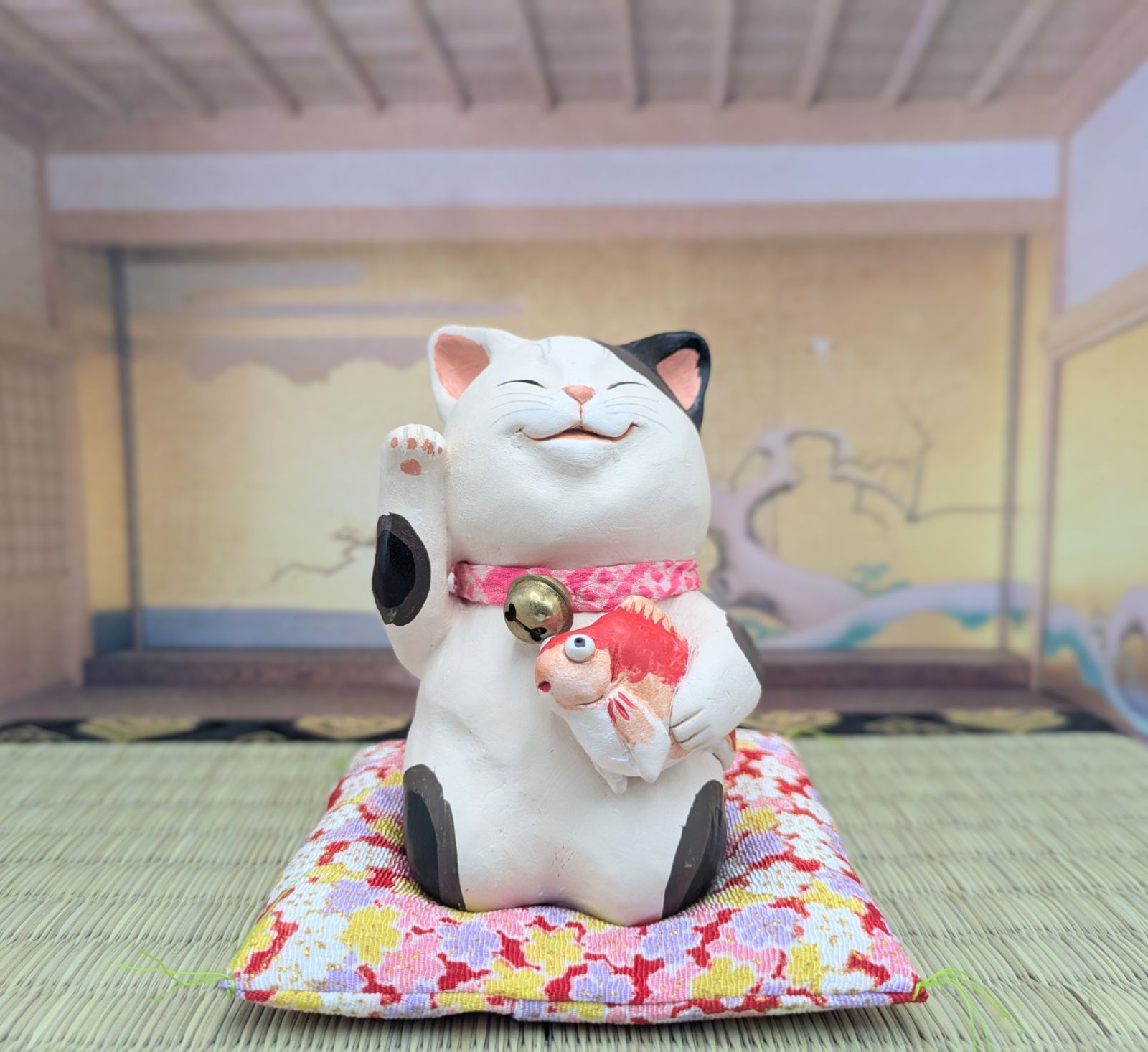 縁起物 招き猫 もりわじん 置物 金招き 金魚 1点物 招き猫