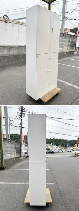 【本日のどっきりセール】 一部地域 書庫上下セット 鍵付き 上両開き 下ラテラル ホワイト F-HB-555-1010A