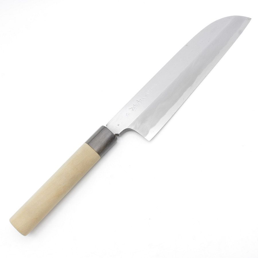 築地正本 秀 青鋼 鎌型薄刃包丁 七寸半 栗型柄 刃渡り約230mm 和包丁 