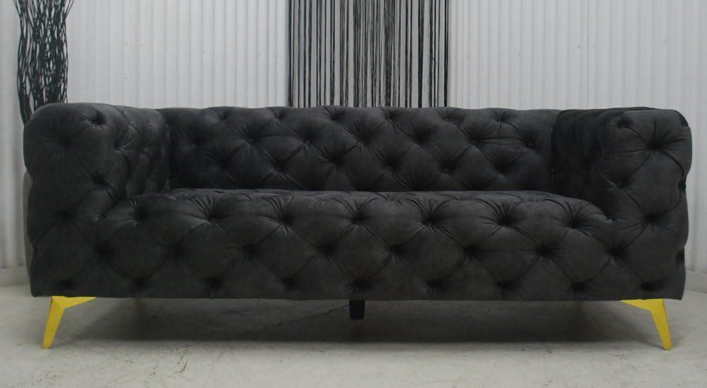 話題の アウトレット 現品限り 大 一部 チェスターフィールド ３人掛け ソファー ダークグレー 布製