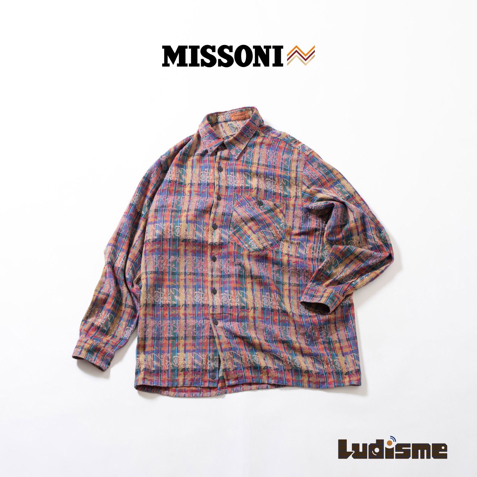 ミッソーニ MISSONI 総柄 コットンシャツ チェックシャツ 柄
