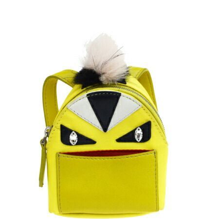 【中古】 中美品 フェンディ FENDI モンスター バッグチャーム キーホルダー リュックサック型 イエロー ナイロン レザー ファー 02ES951