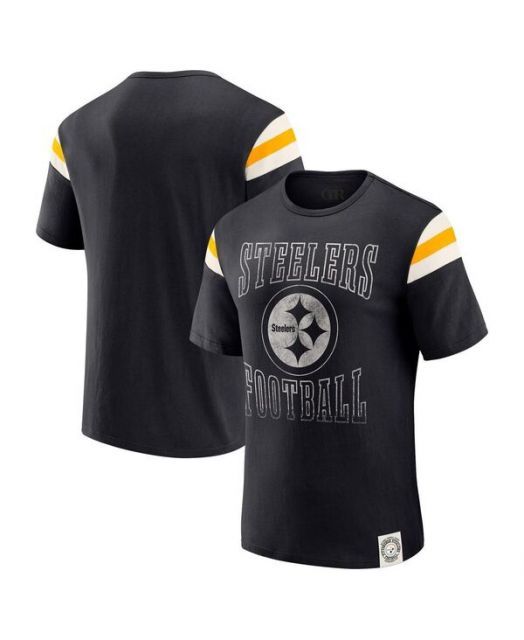 送料無料 ファナティクス レディース Tシャツ トップス Darius Rucker Collection by Men s Black Pittsburgh Steelers Football Stripe Sleeve T-Shirt Black