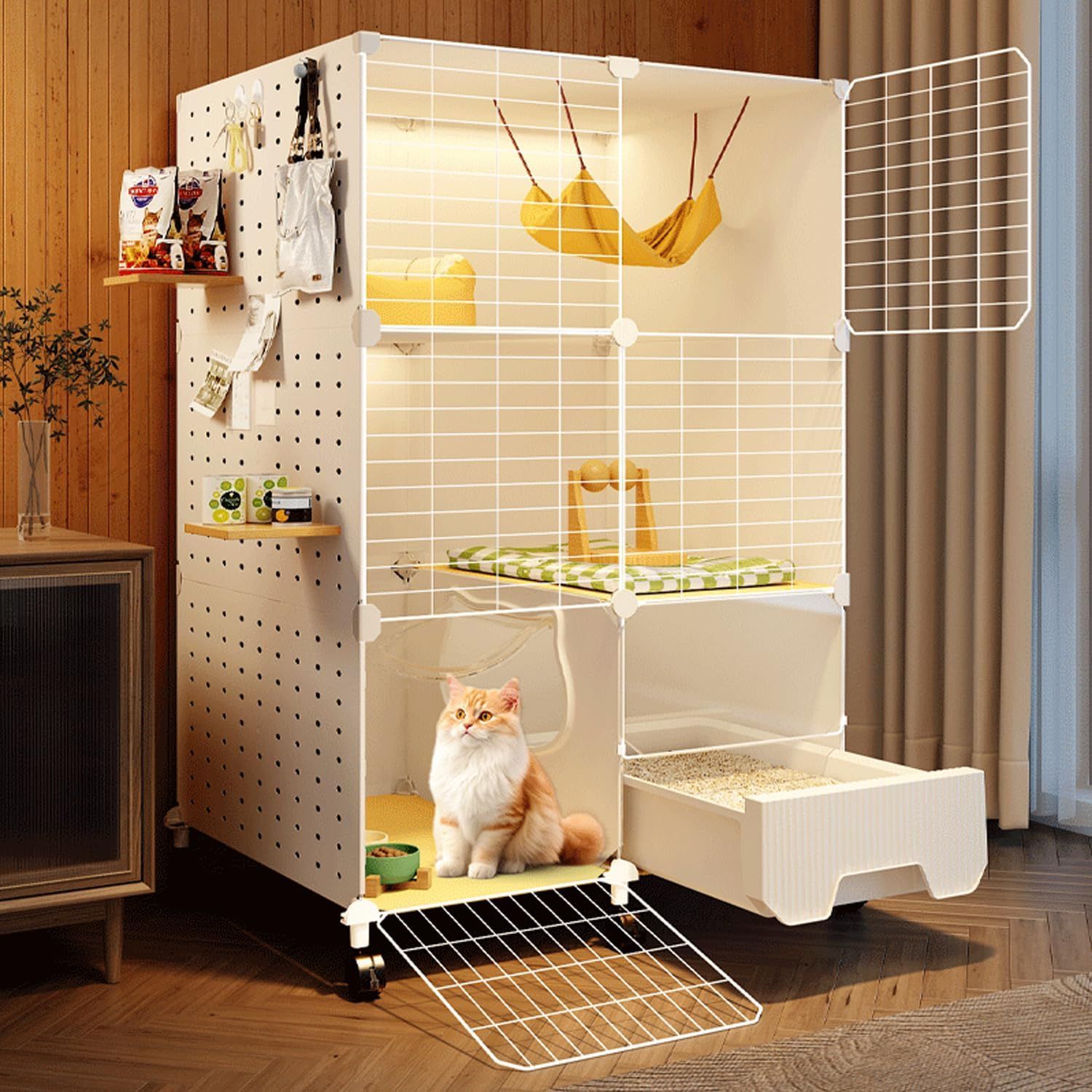 猫 ケージ トイレ付き 猫ケージ 3段 キャスター付き キャットケージ 大型 引き出し 猫ゲージ スリム ワイド 猫 ゲージ コンパクト キャットゲージ ホワイト 猫用ケージ 大きめ 多頭飼い 猫のゲージ おしゃれ 穴穴ボード収納 脱走防止