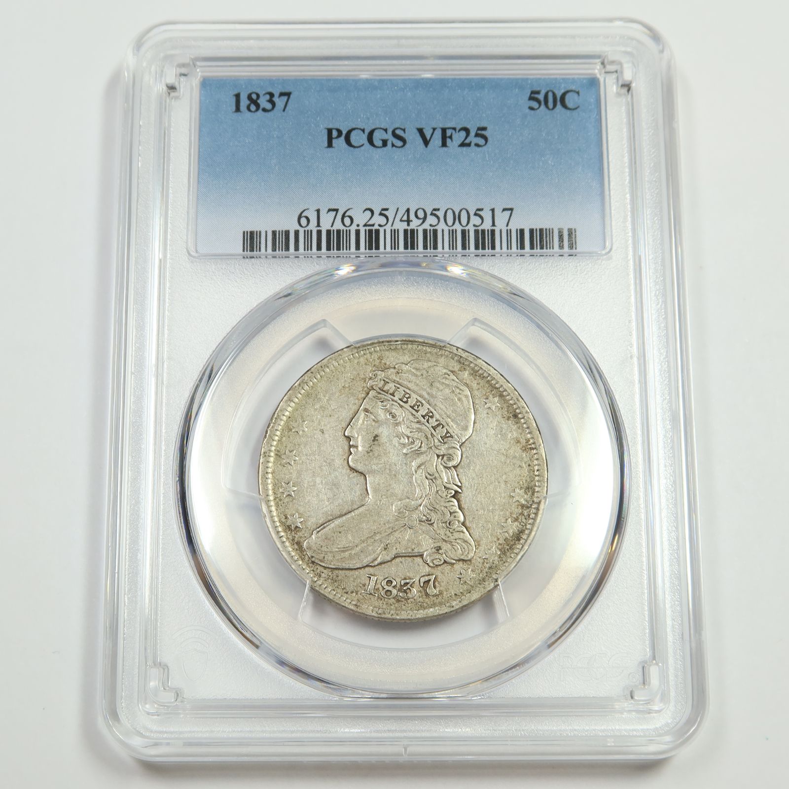 1837 PCGS VF25 - Capped Bt Half Dollar 50c Coin