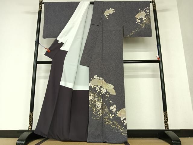 平和屋着物○訪問着 流水地紙草花文 暈し染め 金彩 正絹