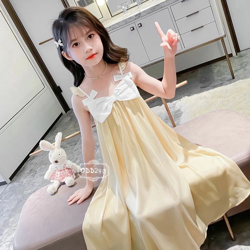 ネグリジェ キッズ パジャマ 子供パジャマ ノースリーブ シルク 女の子 夏 ロング丈 ルームウェア ワンピース パジャマ 部屋着 かわいい