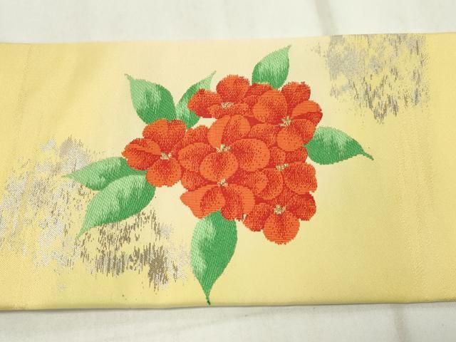 平和屋着物◎九寸名古屋帯 すくい織 草花文 金銀糸 正絹 逸品