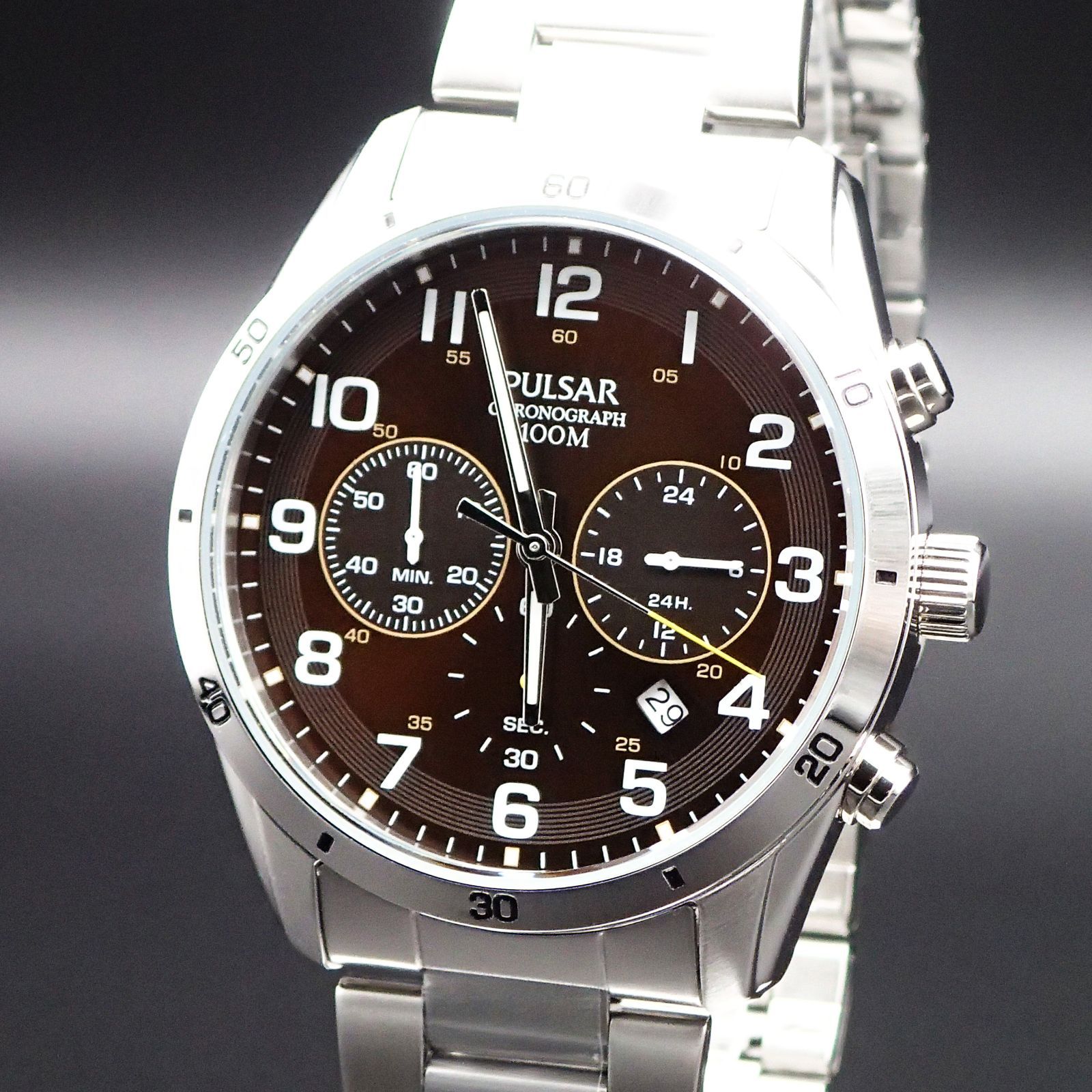 SEIKO PULSAR Chronograph Quartz Brown Silver Watch セイコー