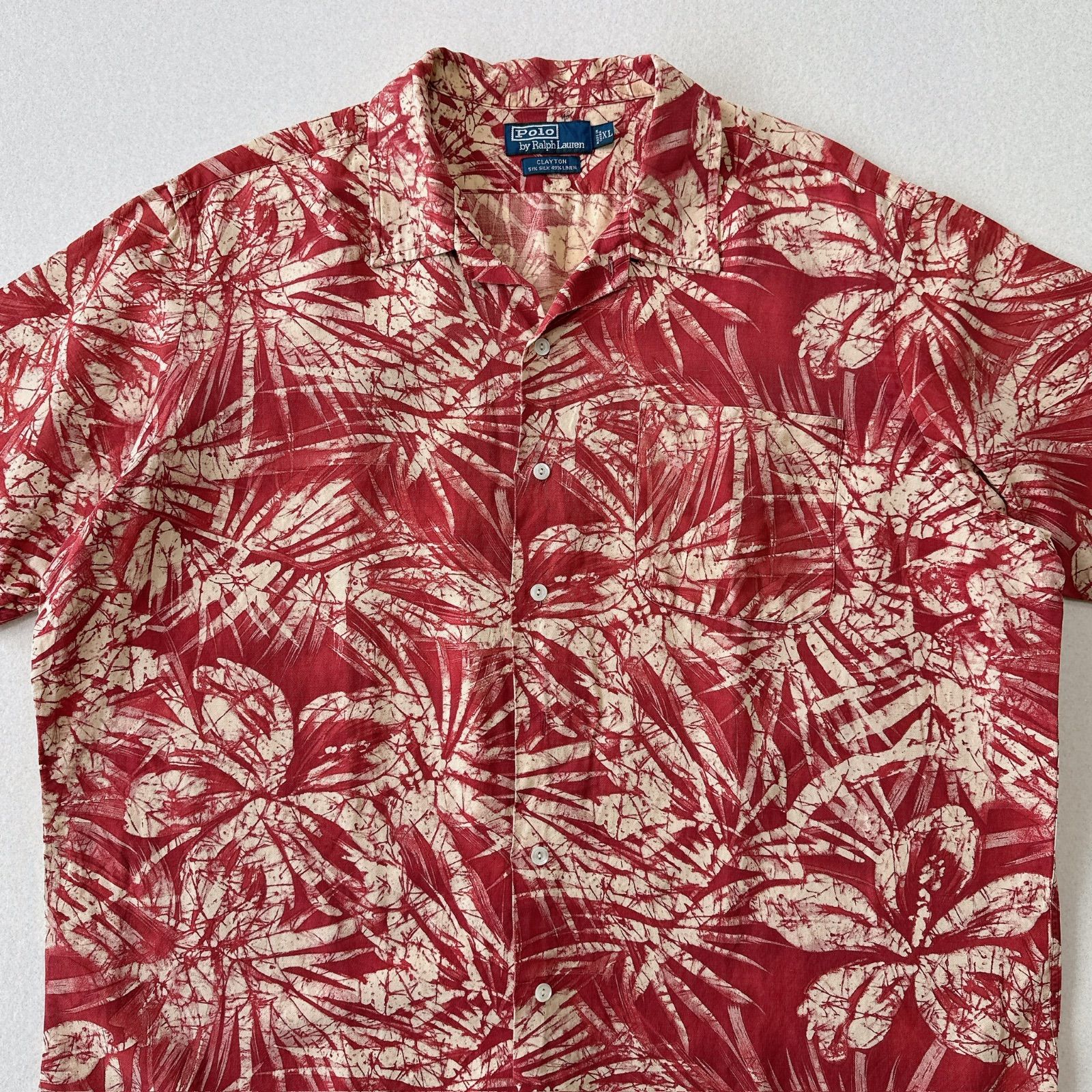 90s ラルフローレン CLAYTON オープンカラーシャツ 開襟 総柄 シルク 
