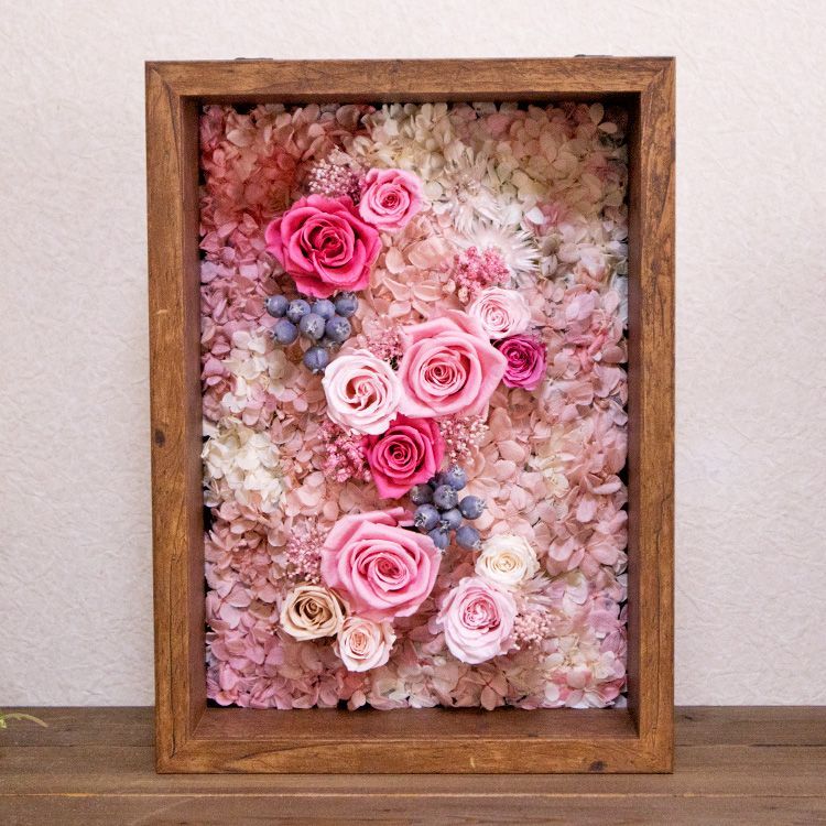 プリザーブドフラワーフレーム ヴェローナ(ピンク系) 額縁茶色 大きめ