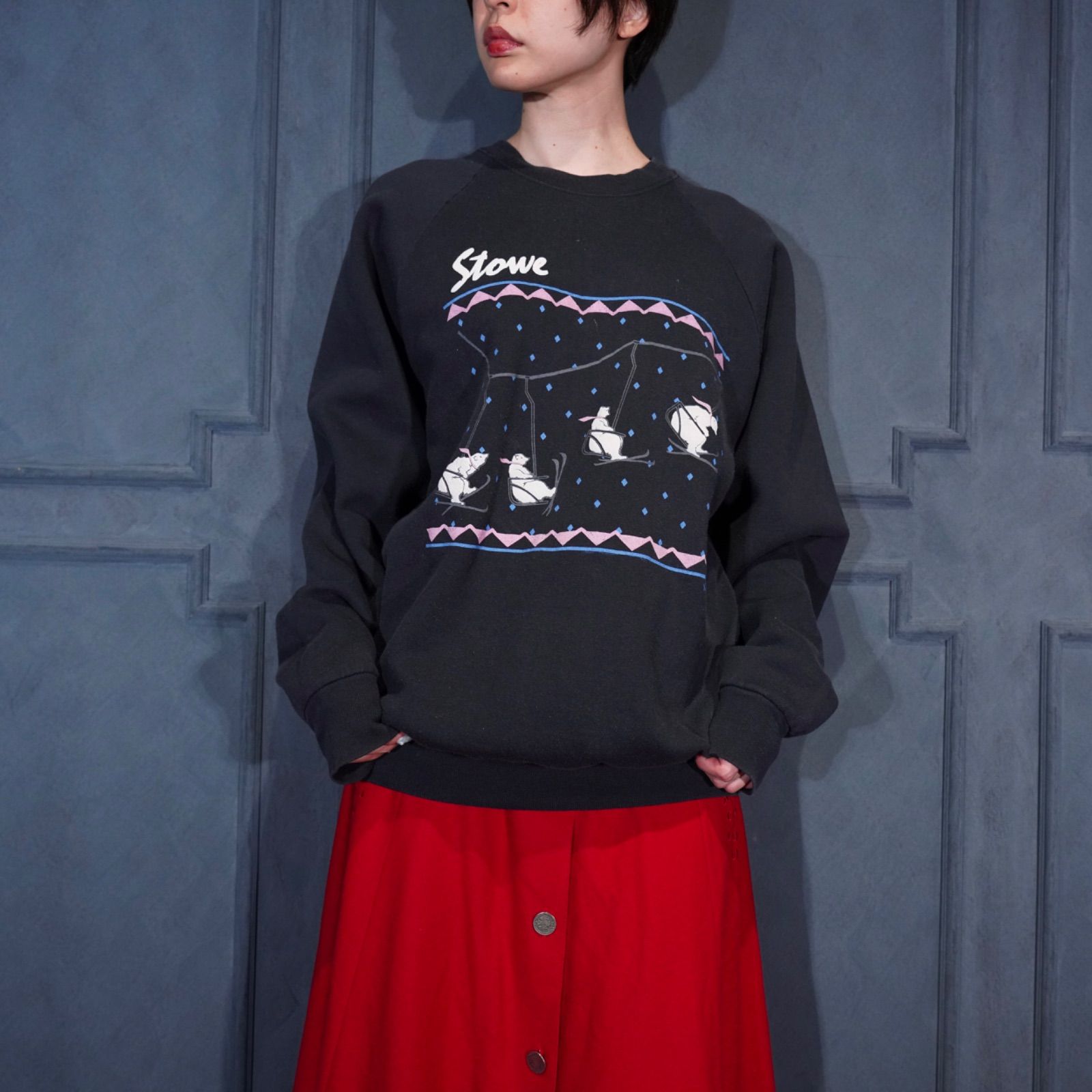  90 s USA VINTAGE FRUIT OF THE LOOM WHITE BEAR PRINT DESIGN SWEAT SHIRT 90年代アメリカ古着シロクマプリントデザインスウェット トレーナー スウェット トップス