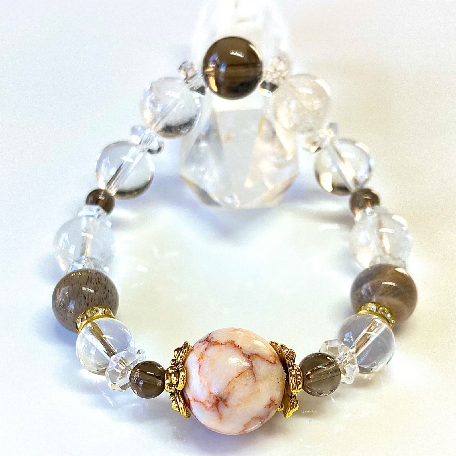 心身の癒し レッドゼブラジャスパー ブラウンムーンストーン 光波動 ブレスレット