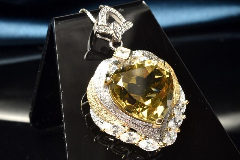 １点物 シルバー925 カットの輝き シトリン 16x15mm ハート ペンダントトップ パワーストーン 天然石 _PC6285