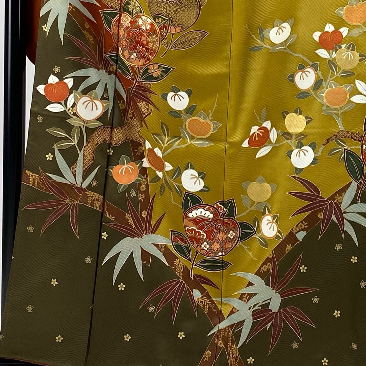 【オンライン限定商品】  金彩 金糸 橘 袷 M 裄丈65cm 身丈159cm 振袖 赤茶 秀品 正絹 着物・浴衣