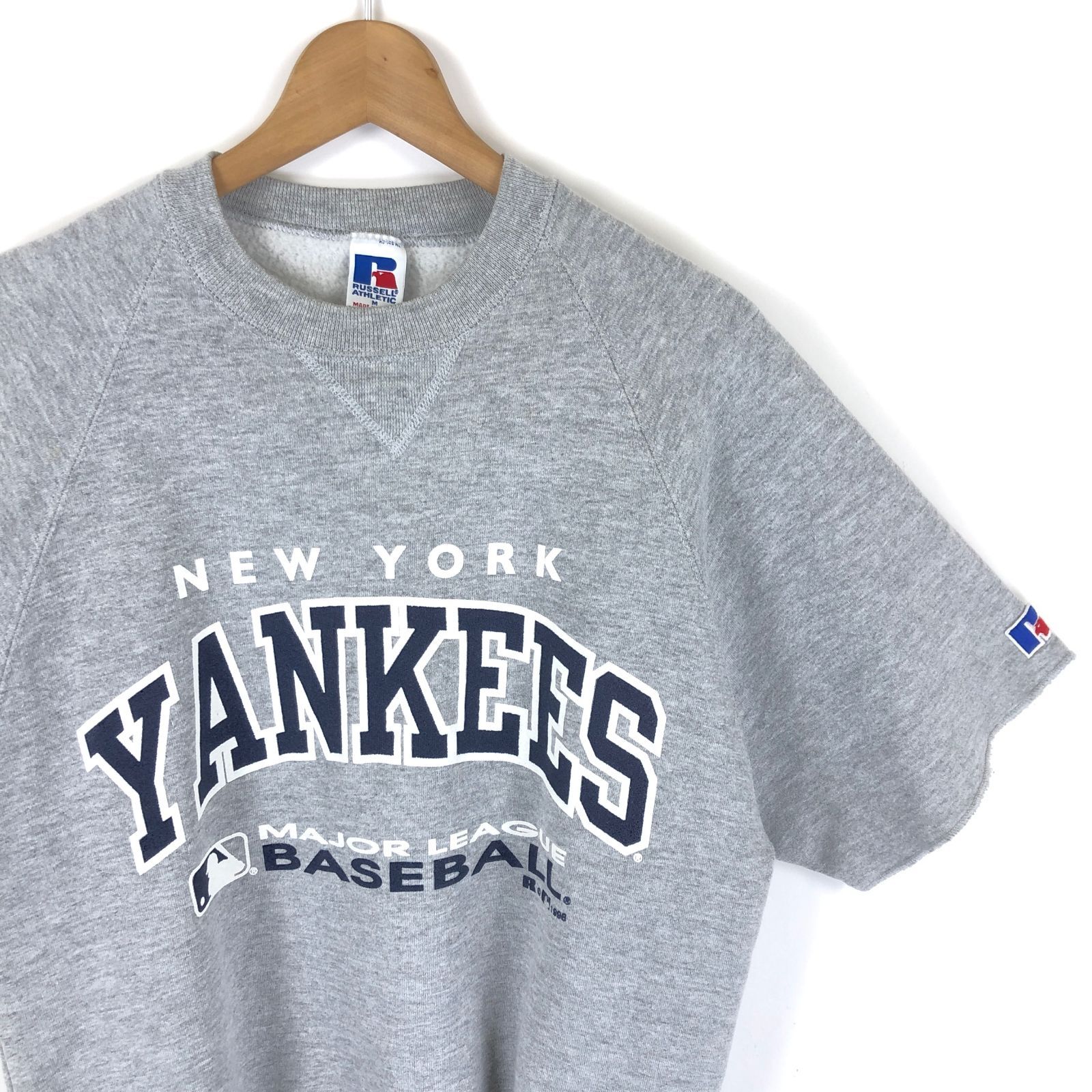 90s ラッセルアスレティック RUSSELL ATHLETIC スウェット 半袖 MLB ニューヨーク ヤンキース USA製 杢グレー M 古着  n043941