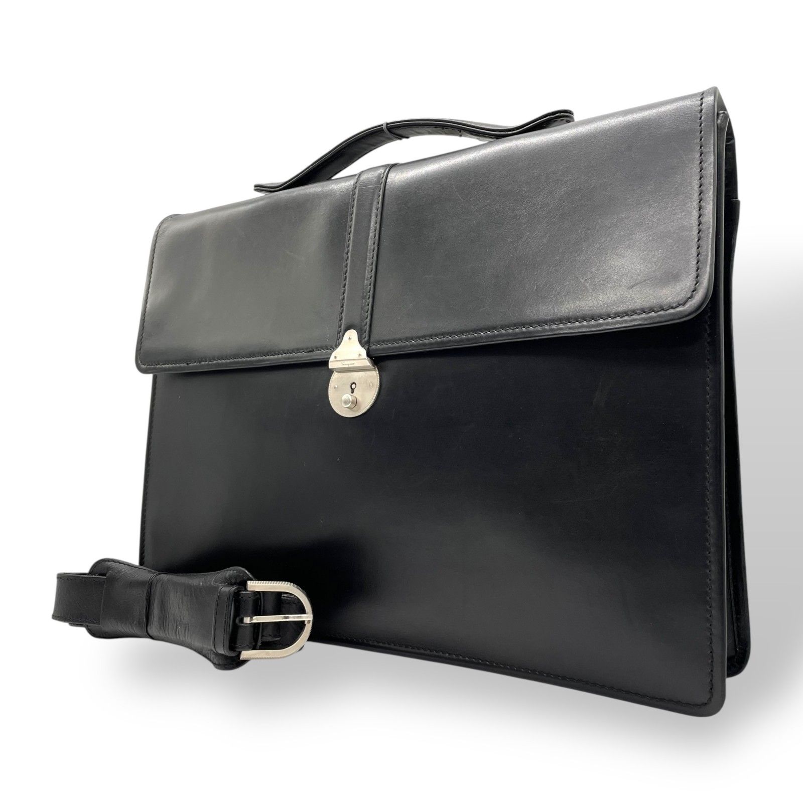サルヴァトーレフェラガモ ハンドバッグ　レザー　黒　A4収納可 ビジネスバッグ Salvatore Ferragamo サルヴァトーレフェラガモ 2WAY ビジネス
