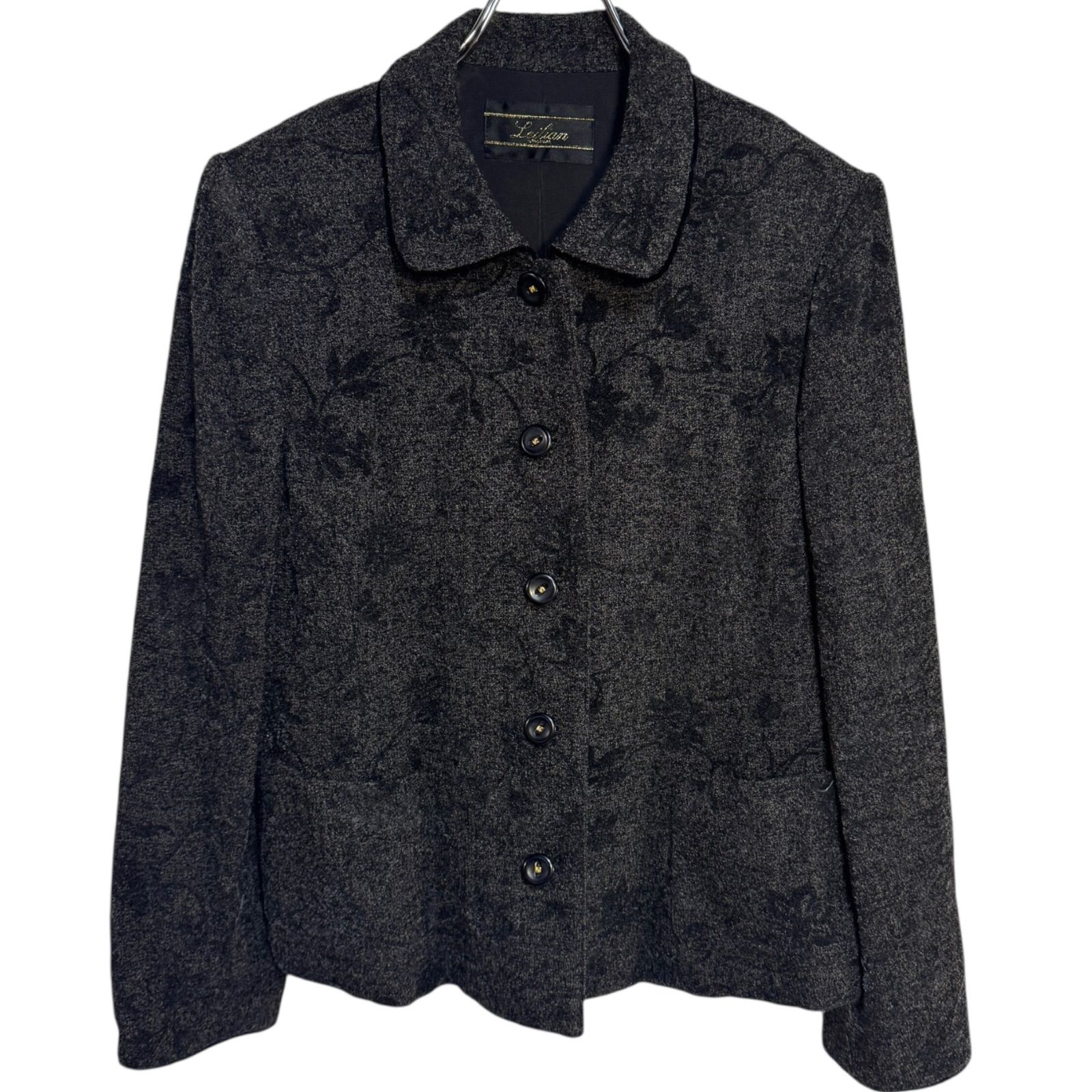 Leilianレリアン イタリア製ジャケット【未使用】 Z1494 Leilian レリアン テーラード ジャケット ブラック フラワー 花