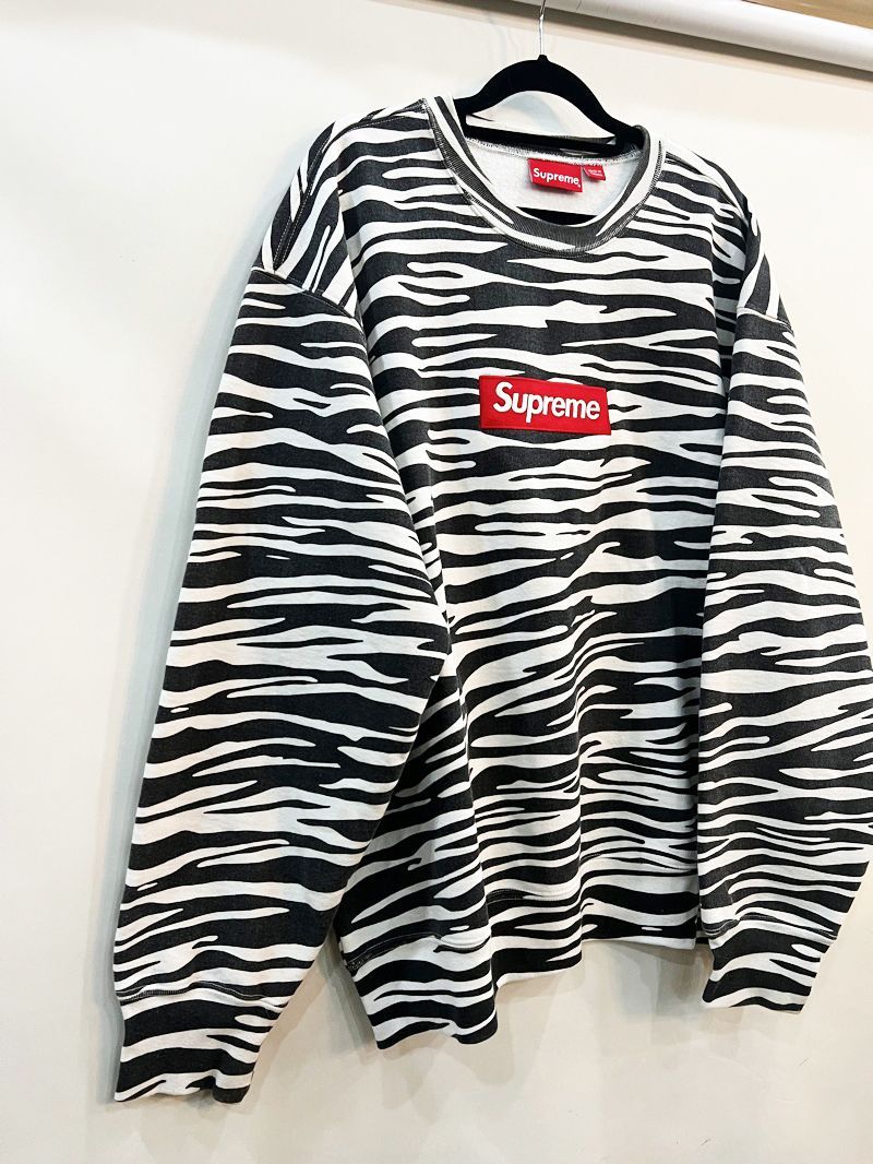 ★Supreme/シュプリーム 2022AW Box Logo Crewneck ボックスロゴクルーネック ゼブラ メンズ Lサイズ スウェット  トレーナー USED ★