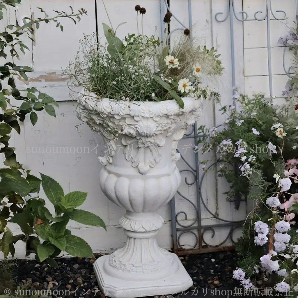 インテリア エレガント 庭の装飾 酸化マグネシウム 庭 ヴィンテージ調 お洒落 ローマ風 ガーデンインテリア ガーデニング ホワイト 排水穴付き 白 シャビーシック シャビー加工 ガーデン雑貨 雑貨 ガーデン 4-7 プランター おしゃれ