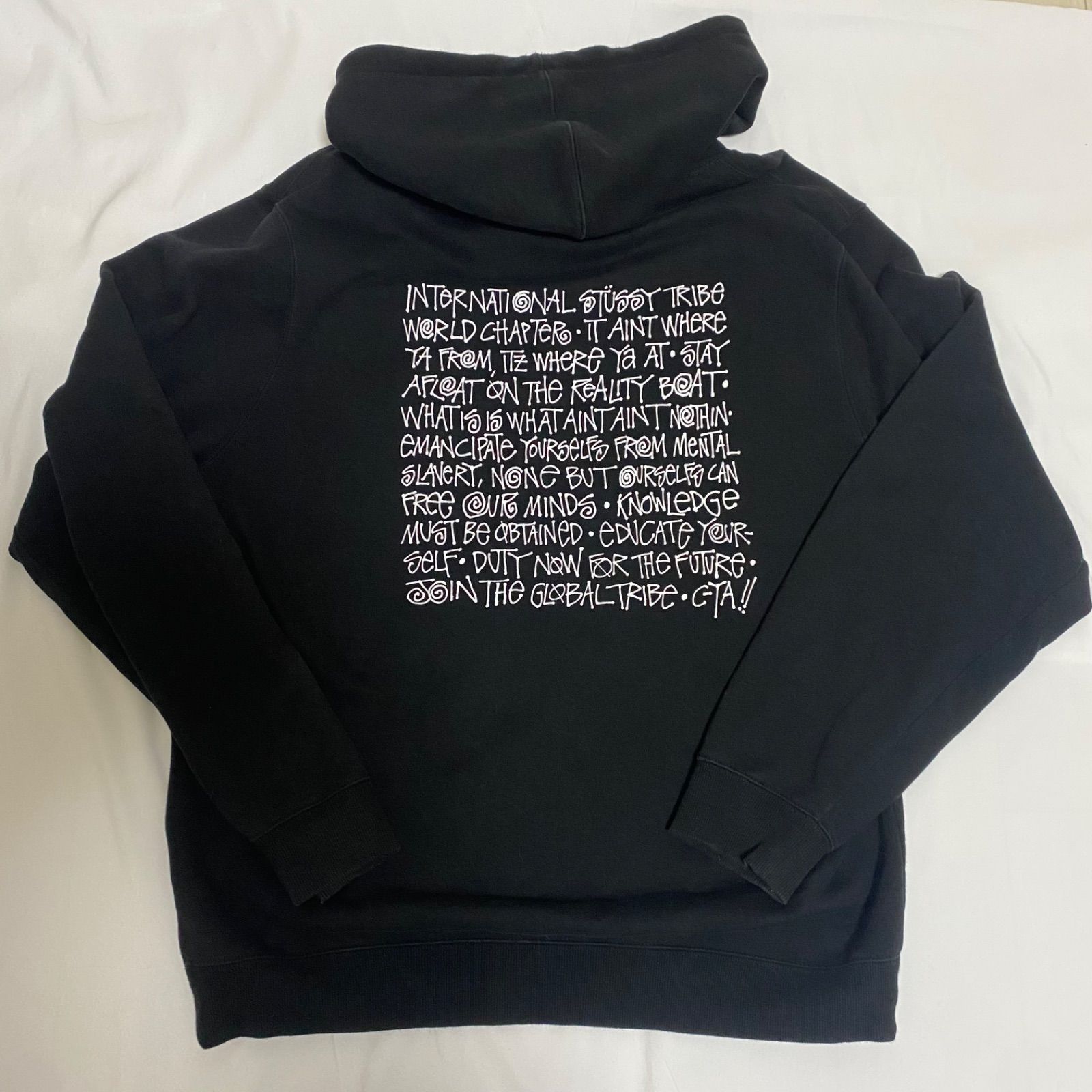 STUSSY パーカー ヘビーウエイト ブラック バックプリント （XL 