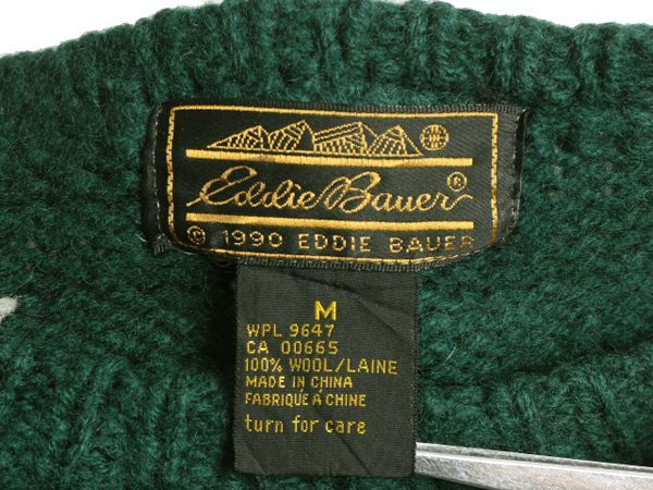 90s エディーバウアー ノルディック ウール ニット セーター メンズ S  90年代 オールド Eddie Bauer アウトドア トナカイ ツリー 絵柄トップス