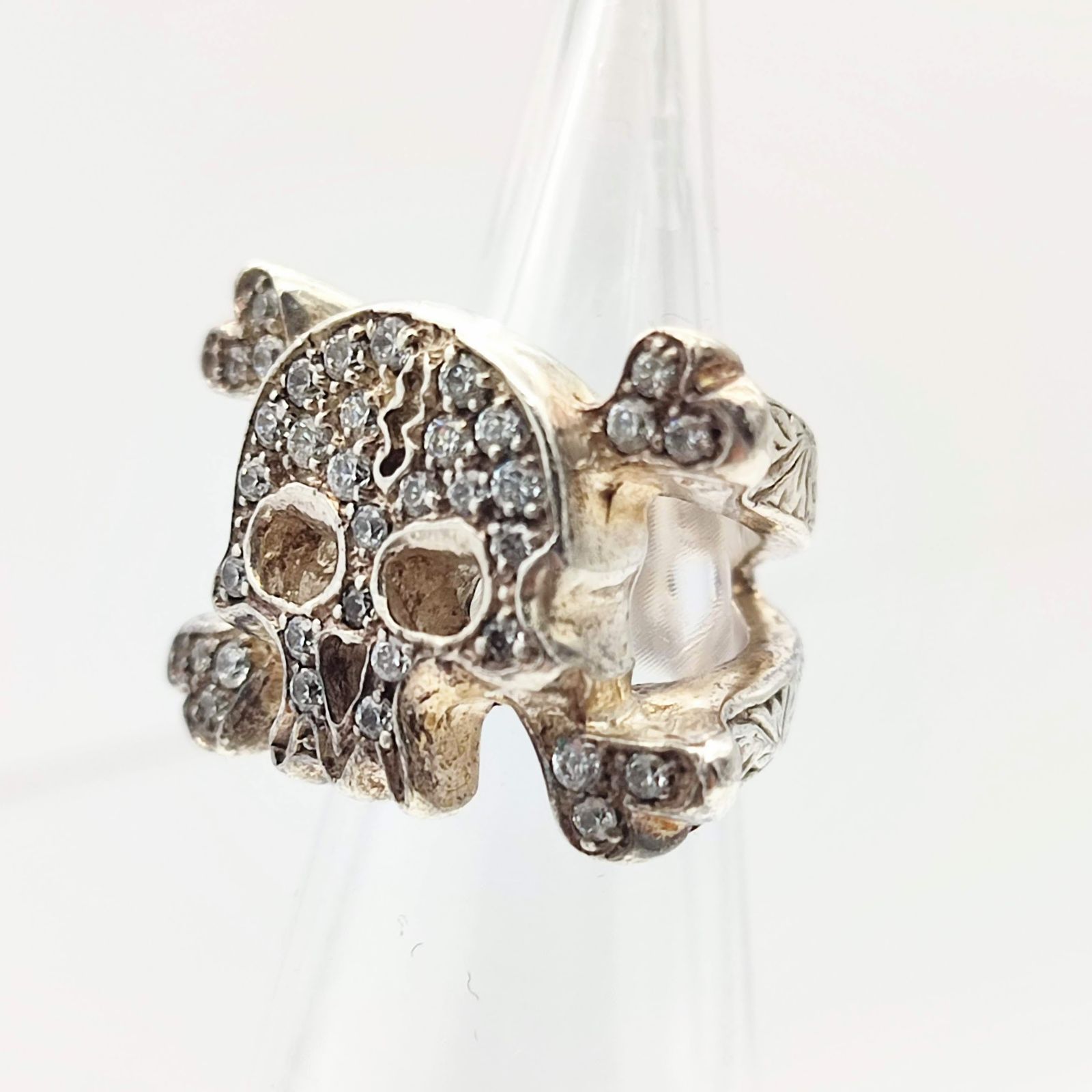 美品】ローリーロドキン スカルボーンクロスリング パヴェ ジルコニア