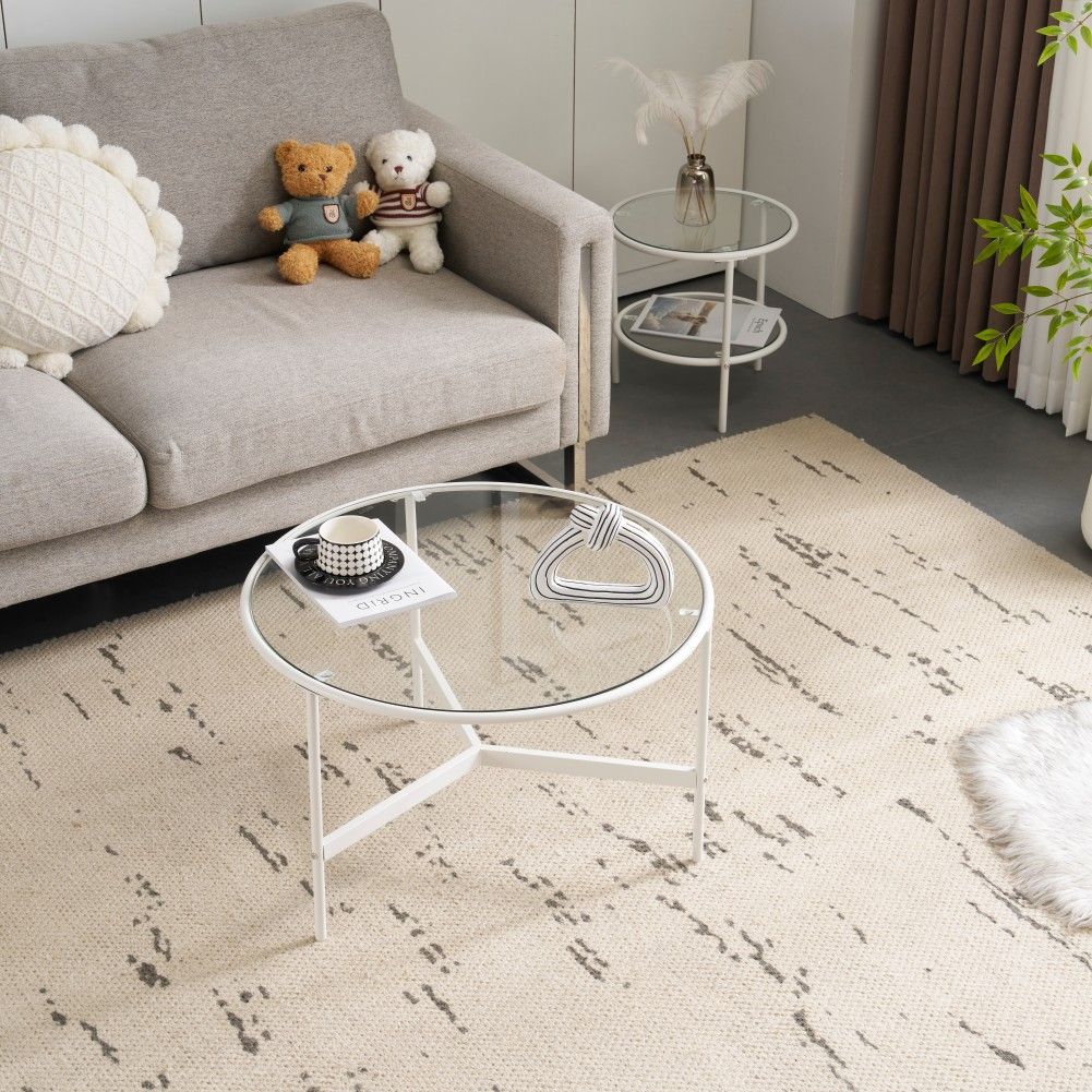 新品入荷❣ ネストテーブル 2点セット センターテーブル 丸型 ガラステーブル ローテーブル ガラス センターテーブル 2個セット ネストテーブル 丸