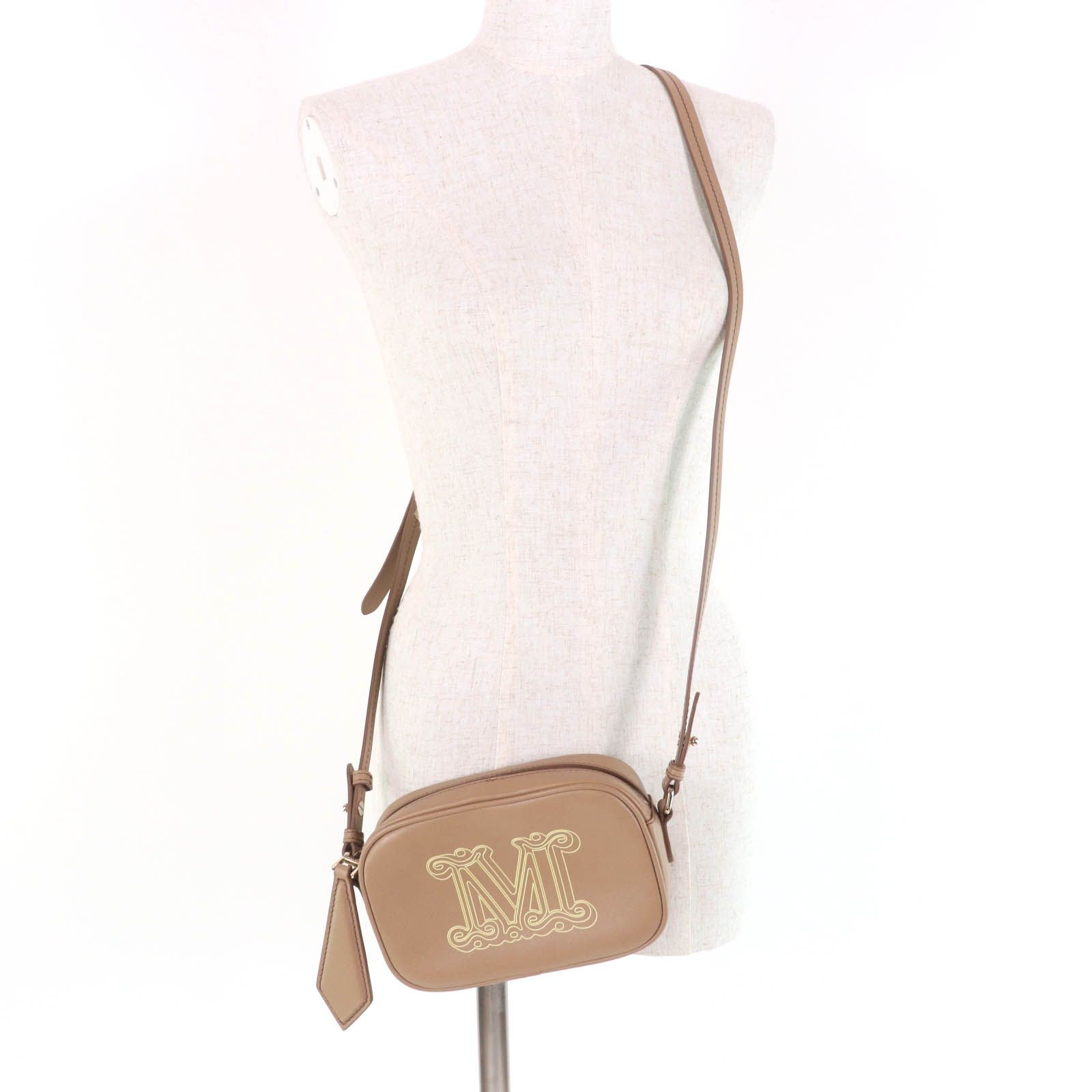 極美品★Max Mara マックスマーラ 45111526 ELSA エルサ ロゴデザイン  レザー ショルダーバッグ ブラウン 保存袋付き イタリア製 レディース 極美品☆Max Mara マックスマーラ 45111526 ELSA エルサ ロゴデザイン