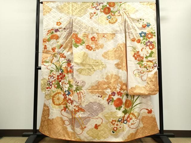 平和屋着物▽豪華振袖 駒刺繍 雲取り花車文 金彩 正絹 逸品