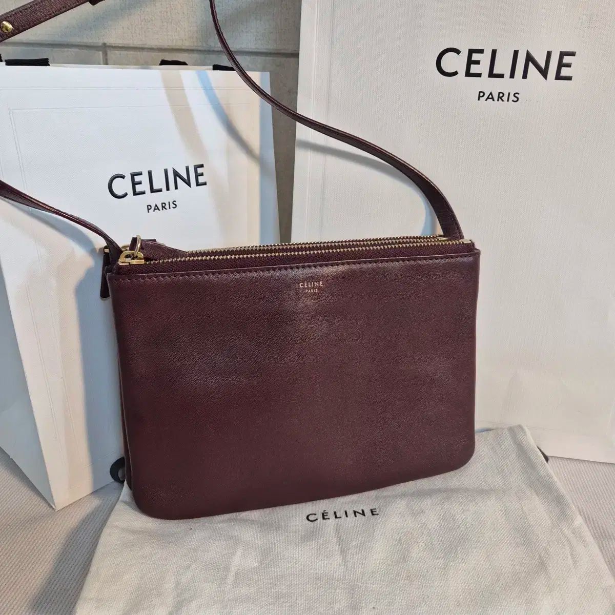 Celine セリーヌ トリオバッグ バーガンディー スモール