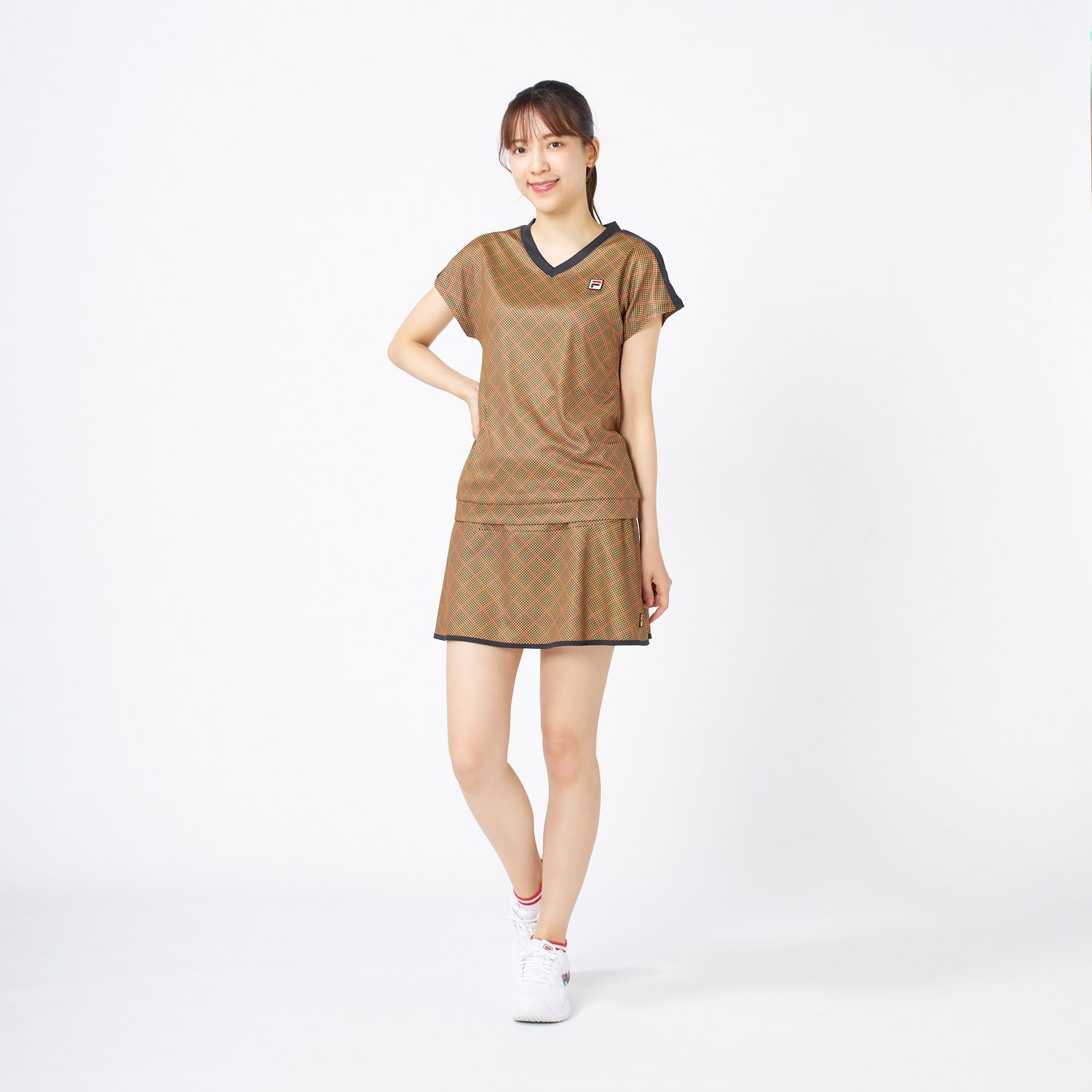 フィラ FILA テニス スコート レディース ウィメンズ 女性 大人 スカート ボトムス ウェア ロゴ チェック柄 フ ー 部活動 クラブ サークル スクール 練習 試合 大会 EL0218 05A マスタード LLC-HASEGAWATOSO_COM