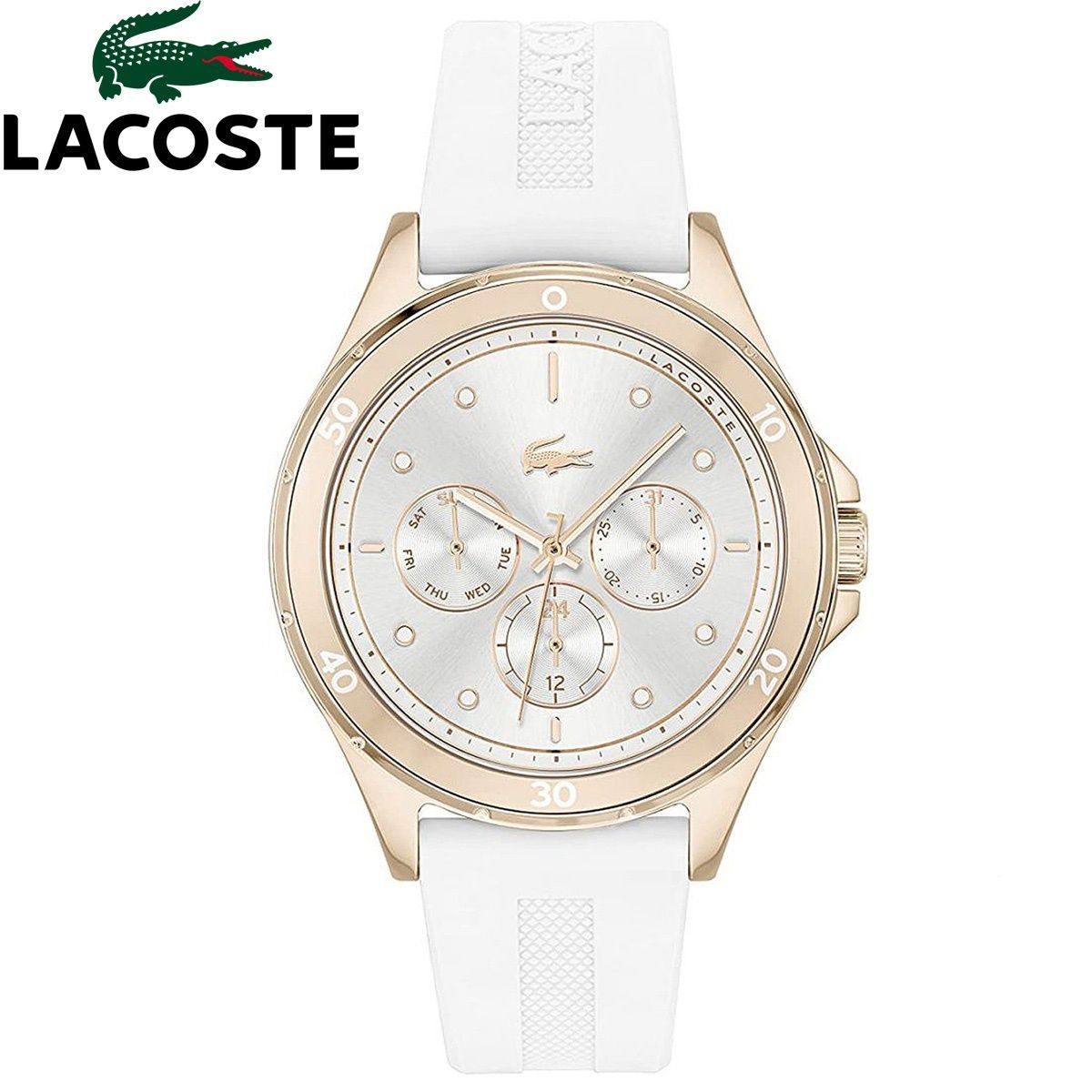 LACOSTE ラコステ SWING 40mm ボーイズサイズ 女性 腕時計 2001244 アナログ レディースウォッチ 時計 ホワイト ラバーベルト ローズゴールド 軽量 防水 曜日 日付 カレンダー 時計 女性用 ダイバーデザイン マルチファンクションシリコンラバー19mm幅